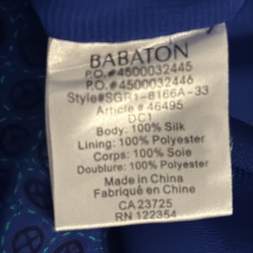 BABATON Aritzia 100% Silk Bennett‎ Dress Blue Print Size Small Shirt Button Down - Picture 7 of 9